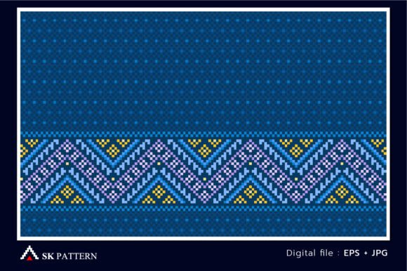 Blue Pixel Ethnic Pattern Embroidery