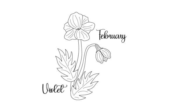 February Violet Line Art Embroidery
