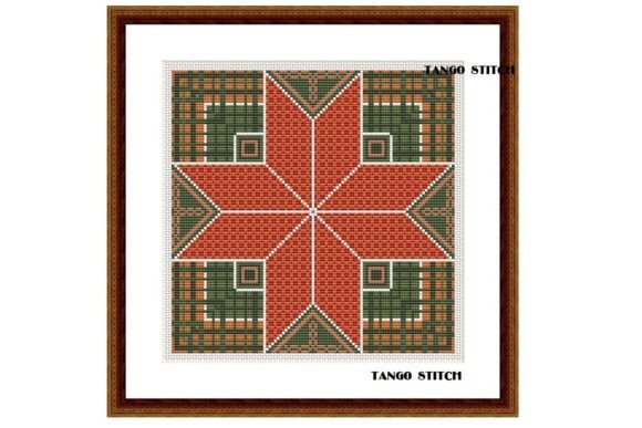 Orange Green Ornament Counted Embroidery